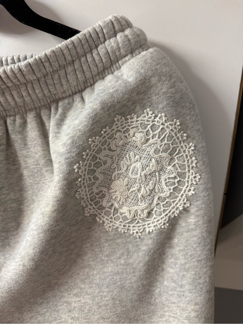 LoveShackFancy Heather Gray Embroidered Lace-Accent Sweatshirt and Sweatpants - Picture 4 of 5